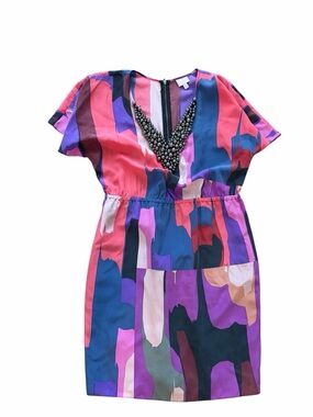 Tracy Reese Abstract Print Beaded V-Neck Dress